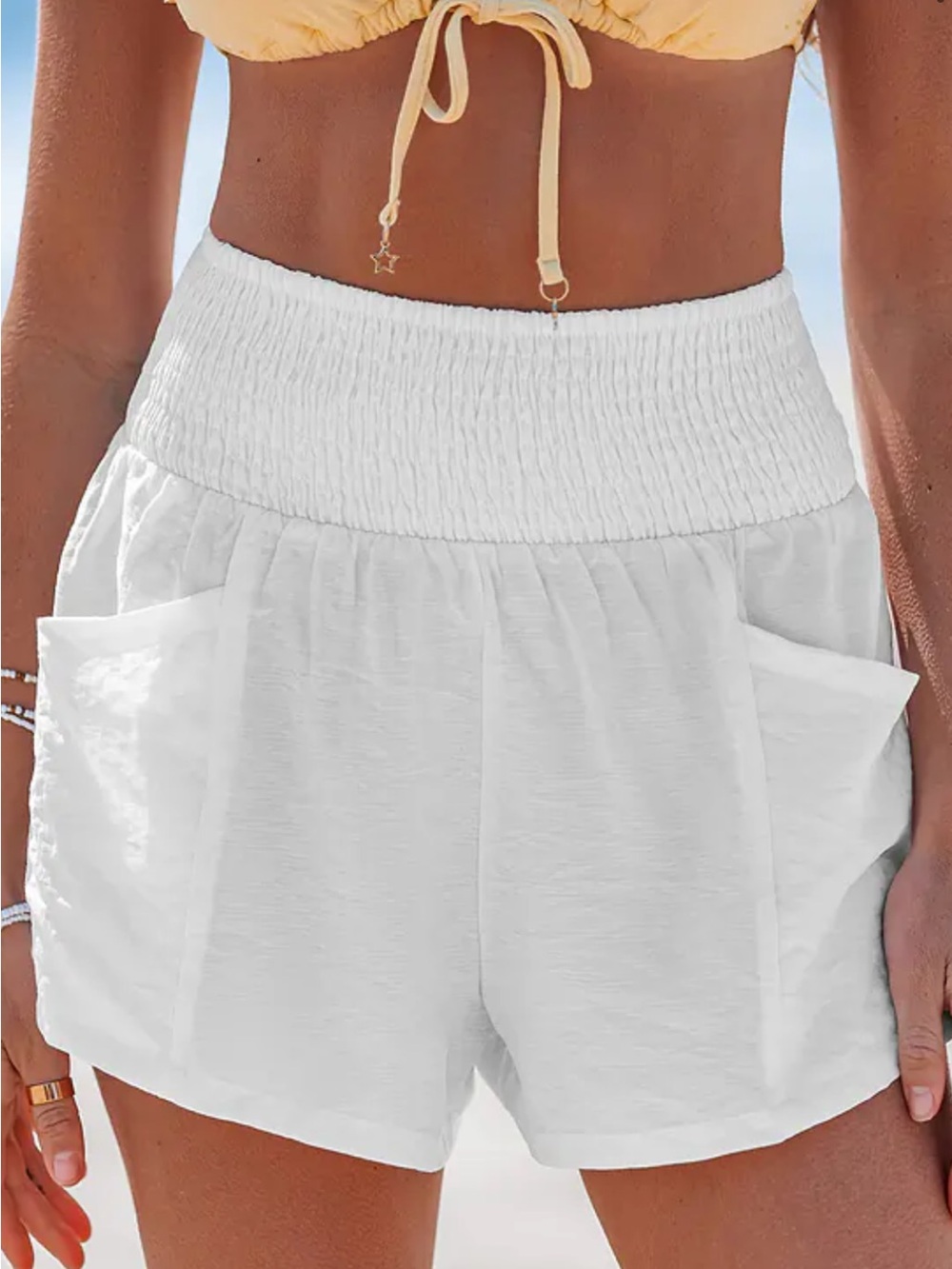 Cupshe Women's White Smocked-High Waist Beach Shorts Sz Large NWT